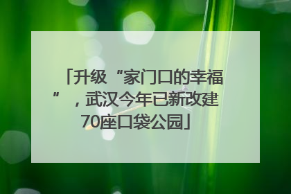 升级“家门口的幸福”，武汉今年已新改建70座口袋公园