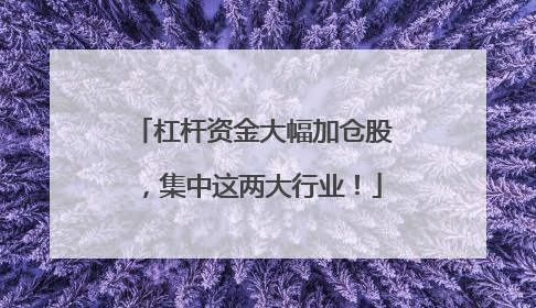 杠杆资金大幅加仓股，集中这两大行业！